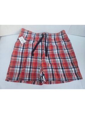 NEW George Large Red Plaid Cotton Men's Shorts with Drawstring Waist